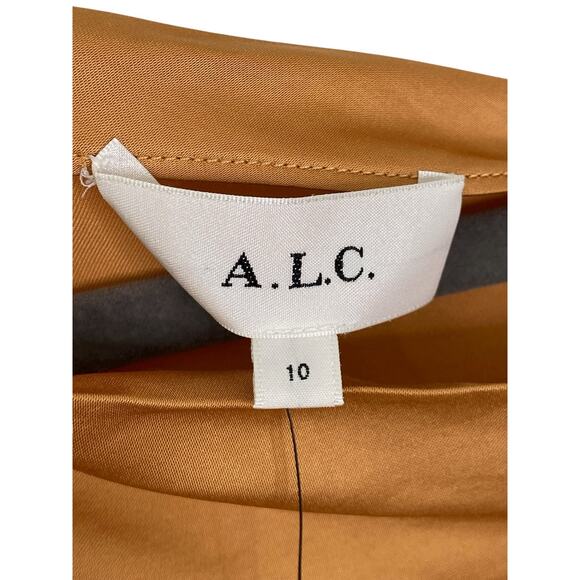 A.L.C. Jamie Mini Dress Satin One Shoulder Long Sleeve Ruched Orange Size 10 - Picture 7 of 11